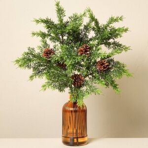22" Cedar & Pinecones in Ribbed Amber Vase Artificial Arrangement -Hearth & Hand